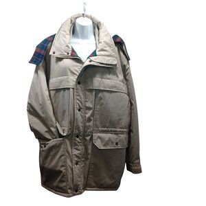 Land-N-Lakes VTG Men Khaki/Plaid Parka Jacket Grandpa core Field Coat Zip  XXL